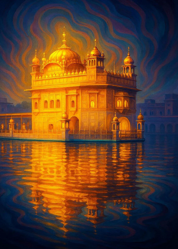 Golden Glow of the Harmandir Sahib – AI Stylized Temple Wall Art