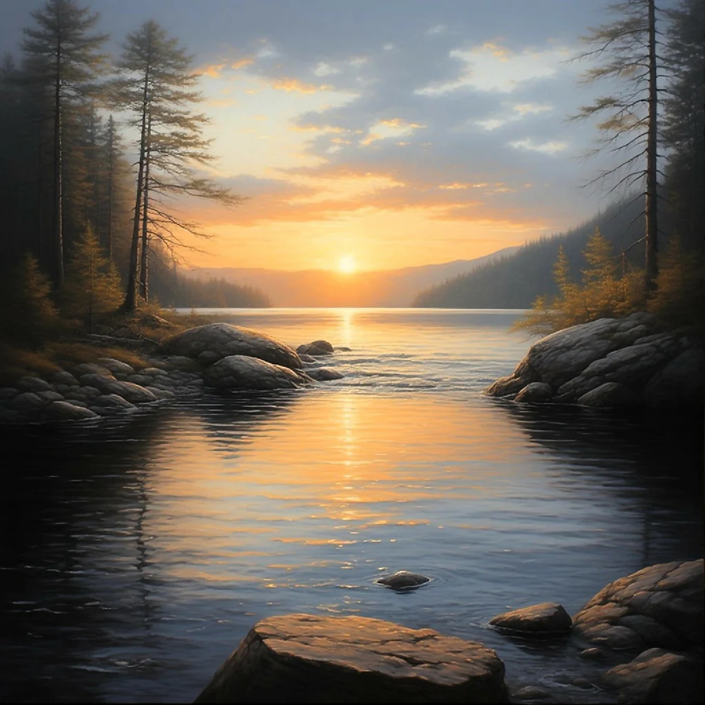 Golden Hour on the Forest Lake