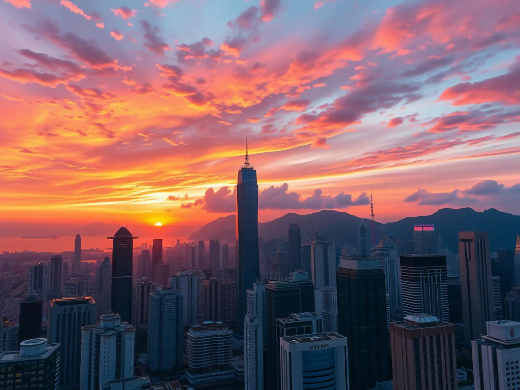 Golden Hour Over Hong Kong City