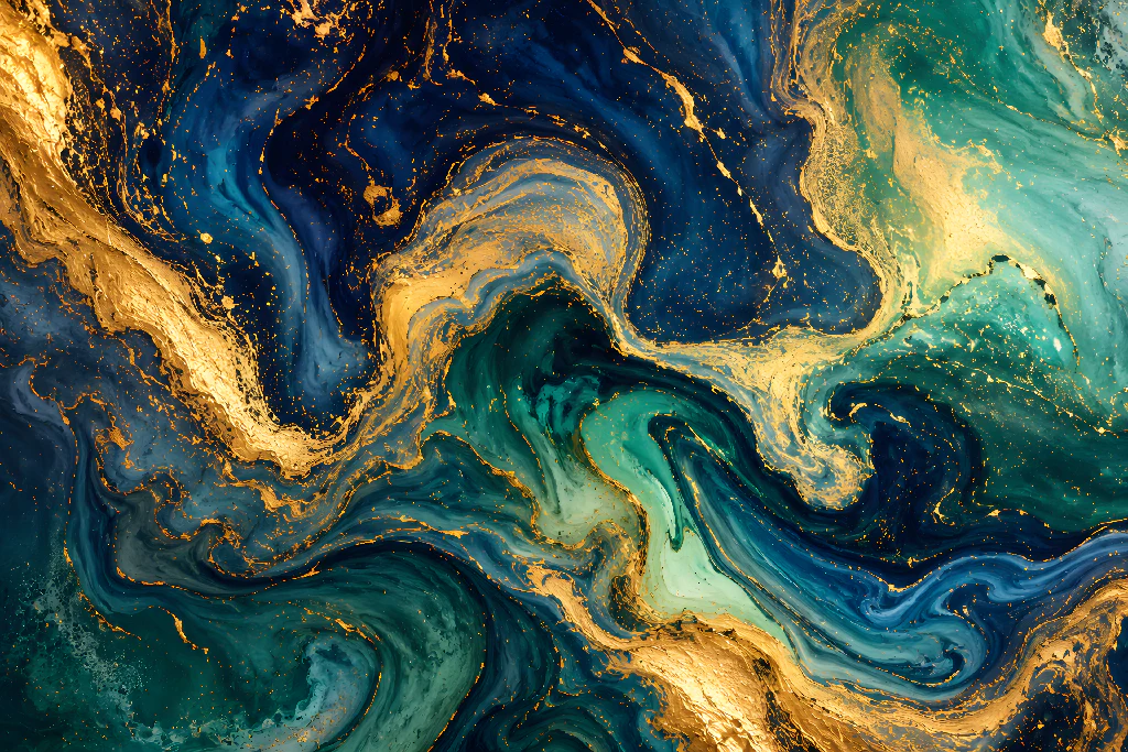 Golden Ocean Swirls: Luxury Fluid Marble Art