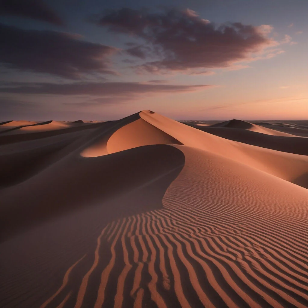 Golden Sand Dunes at Sunset with Rippled Texture