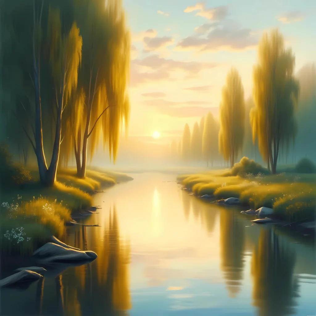 Golden Serenity – Impressionist AI Landscape Art