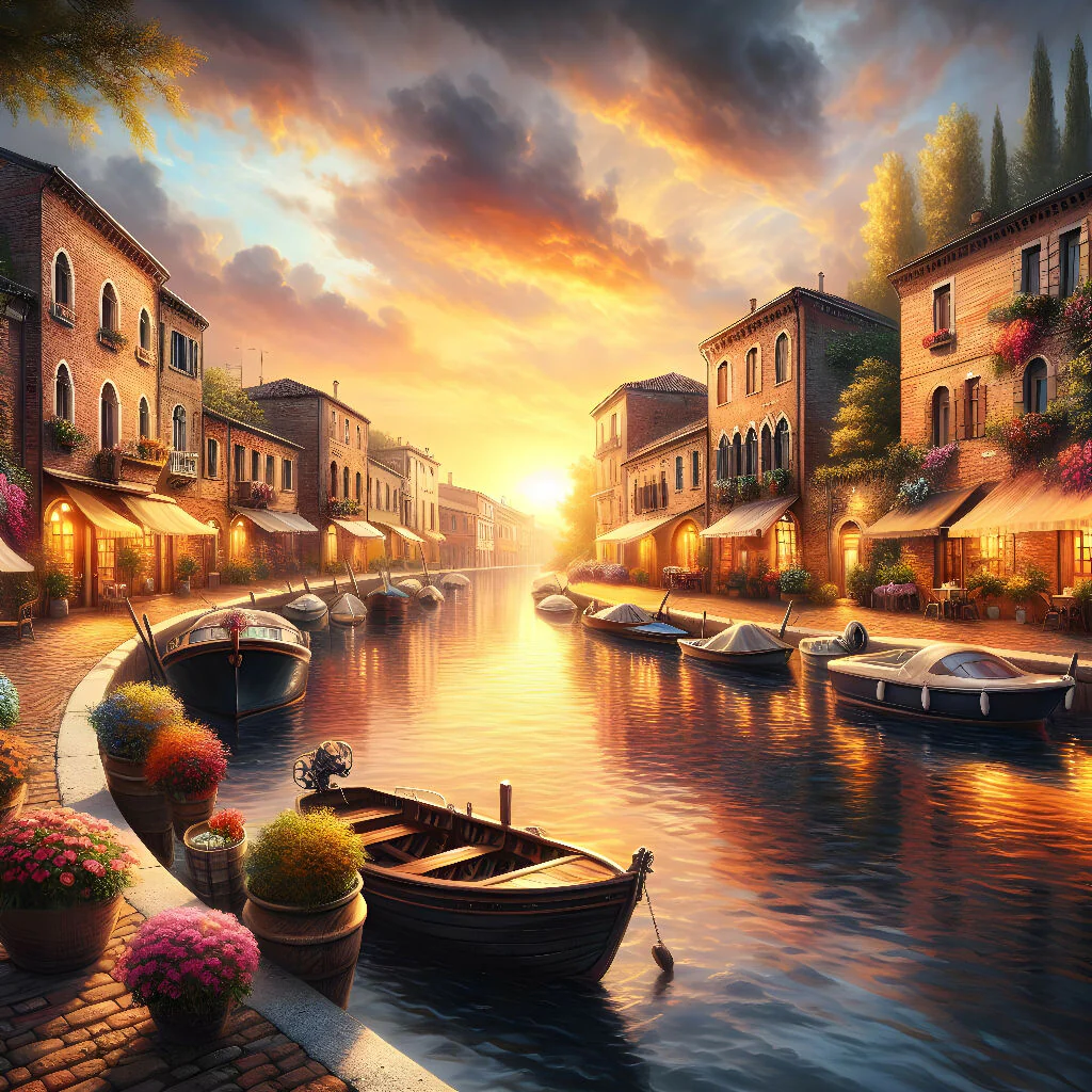 Golden Sunset Over a Tranquil Italian Canal