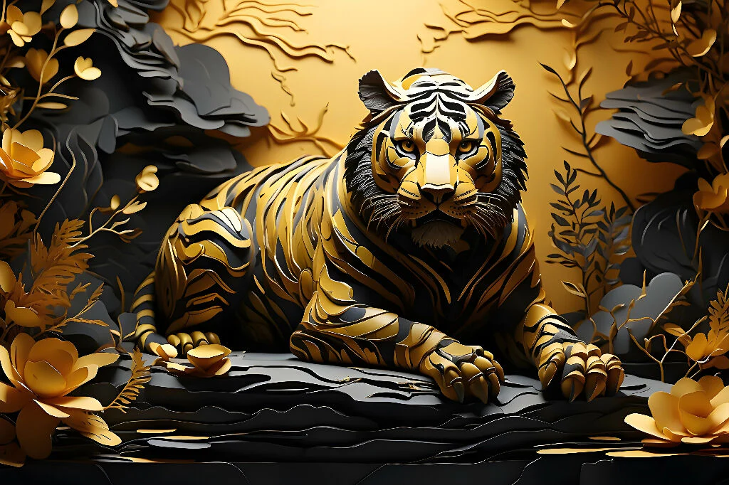 Golden tiger wall art