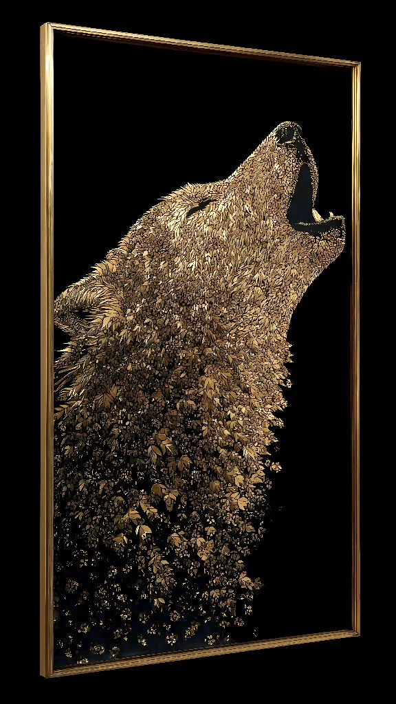 Golden Wolf Made of Leaves