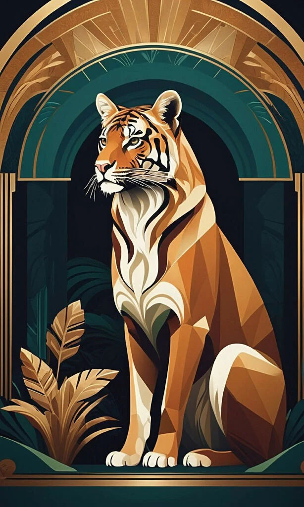Gorgeous Art Deco Tiger in blue and gold
