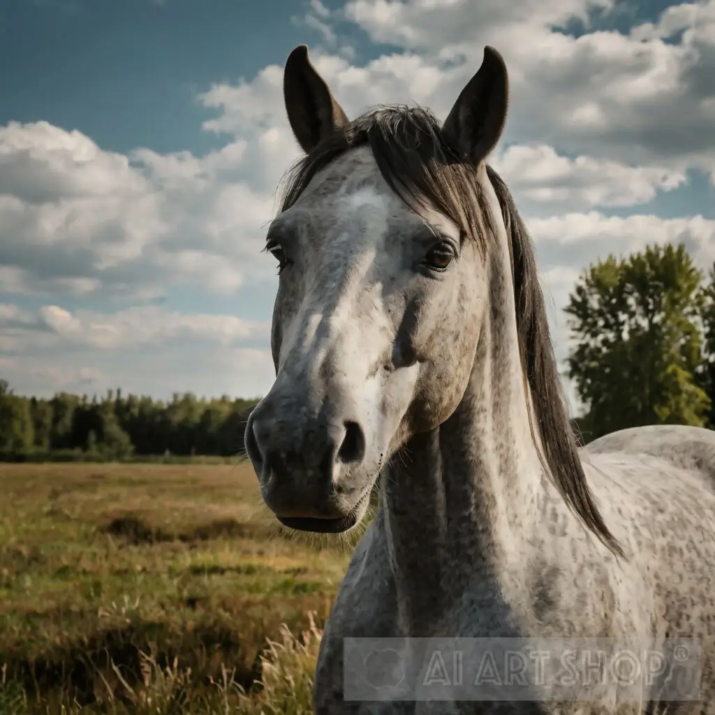 Graceful Grey Horse in a Serene Field
