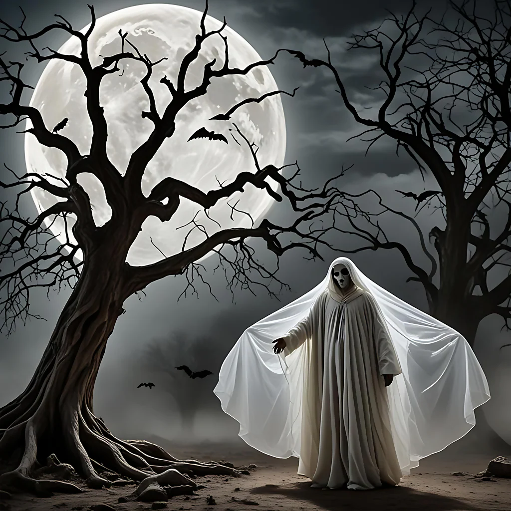 Halloween Ghost Figure in Watercolor—Spooky Illustration