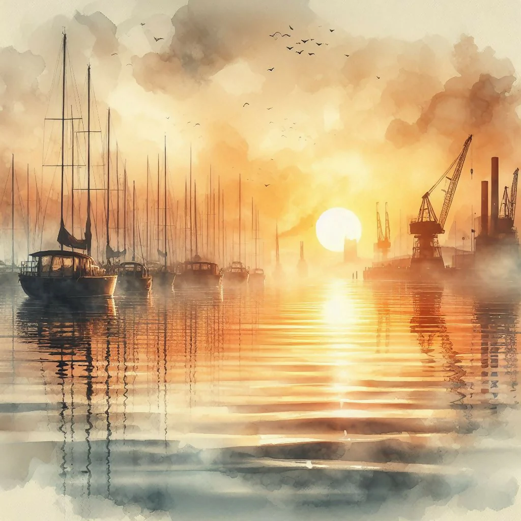 Hazy sunrise harbor