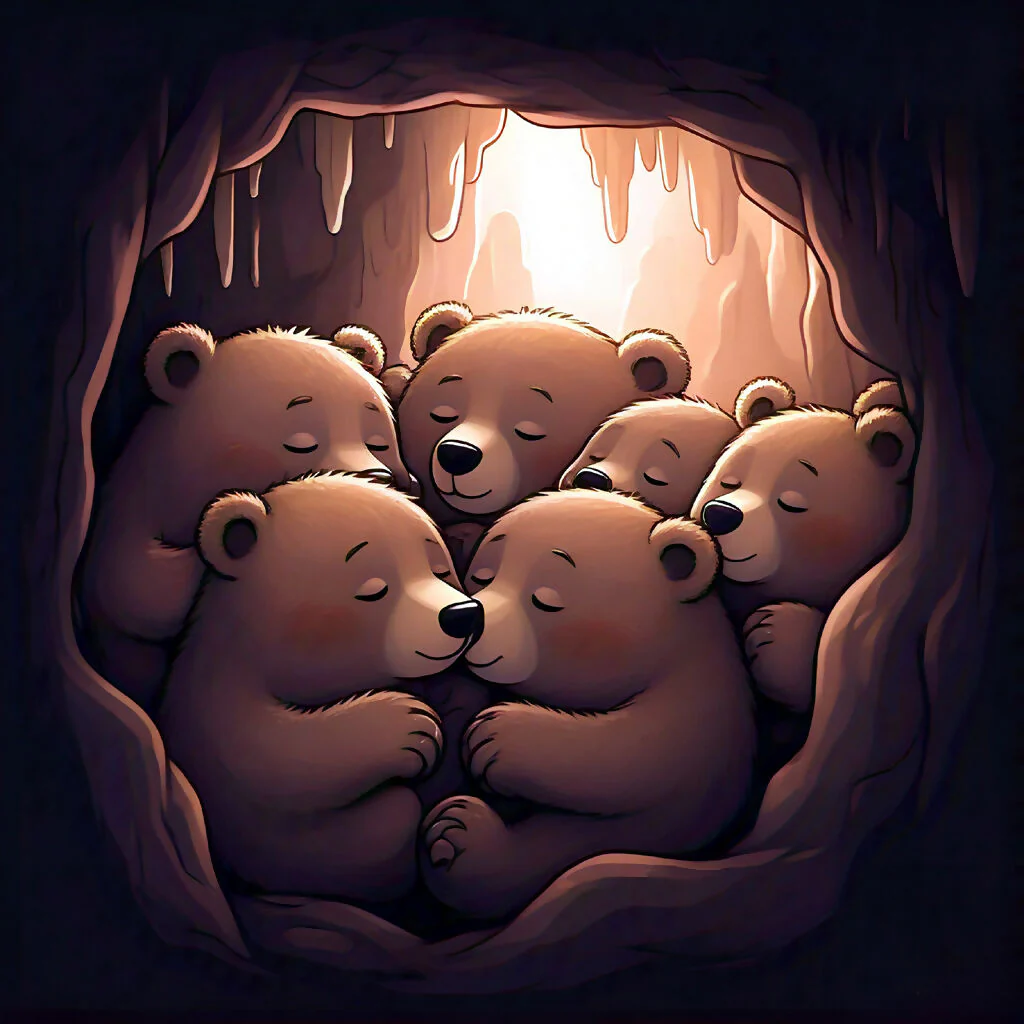 Hibernate Together – Bear Cubs in a Cozy Cave