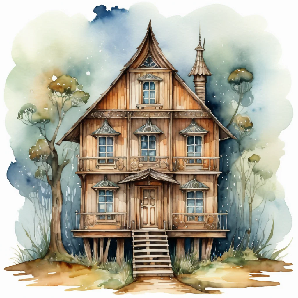 House in watercolor painting abstract - Image 10