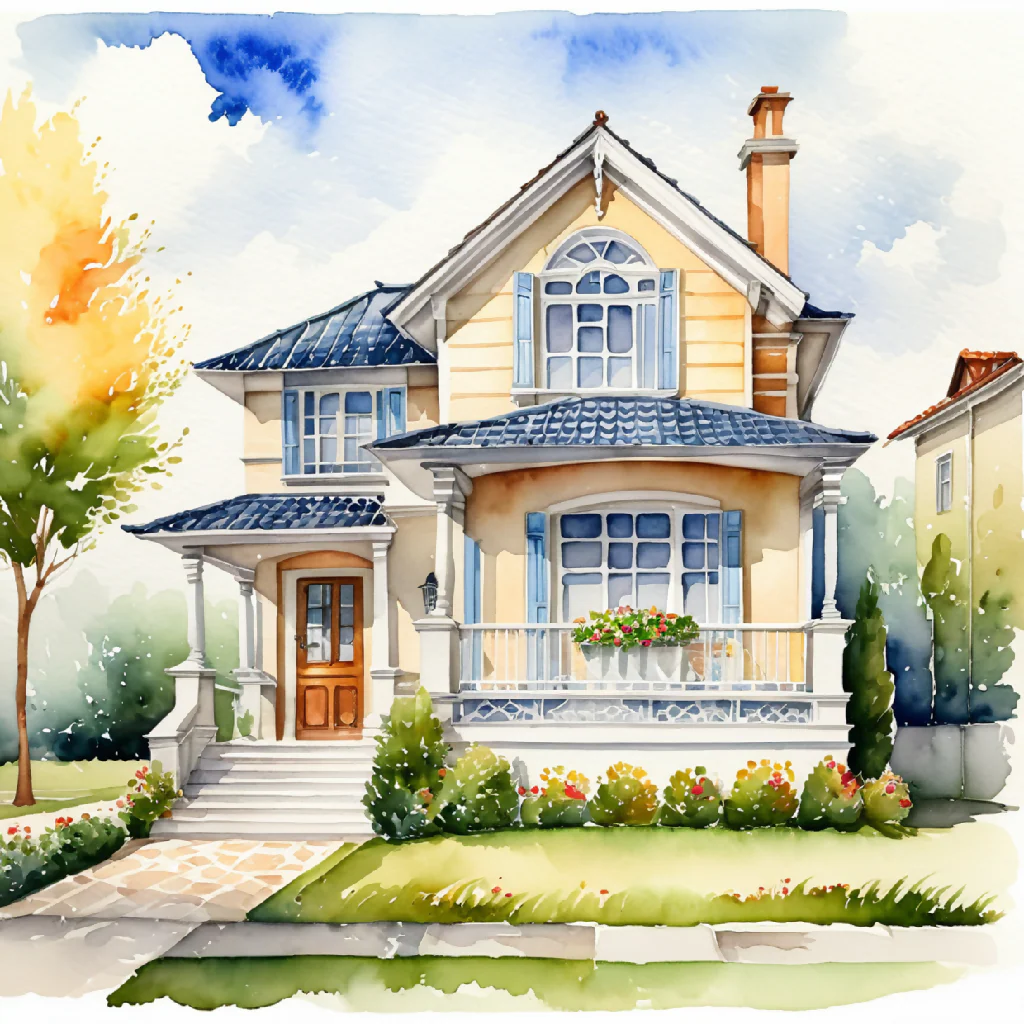 House in watercolor painting abstract - Image 2