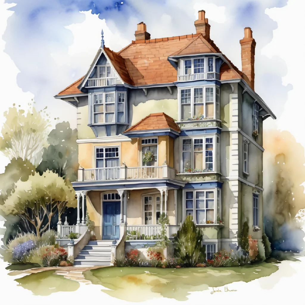 House in watercolor painting abstract - Image 3