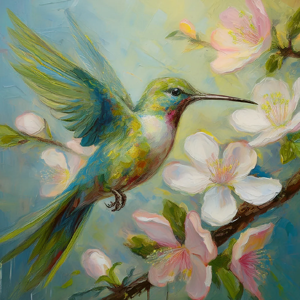 Hummingbird and Apple Blossoms
