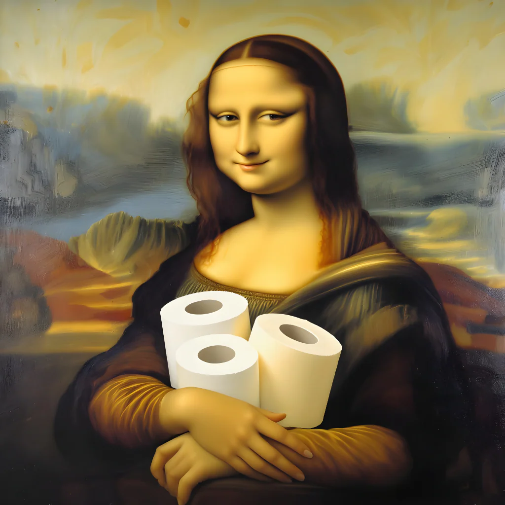 Humorous Mona Lisa with Toilet Paper