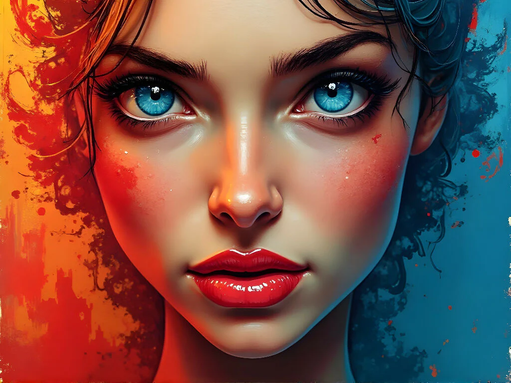 Hyper-Realistic Female Portrait with Blue Eyes - AI Digital Art