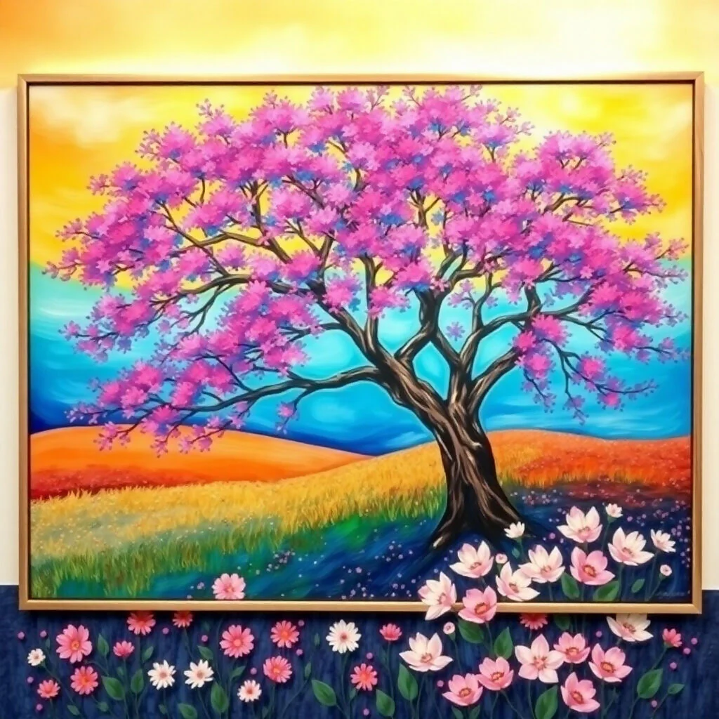 Impressionist Pastel Landscape with Colorful Tree