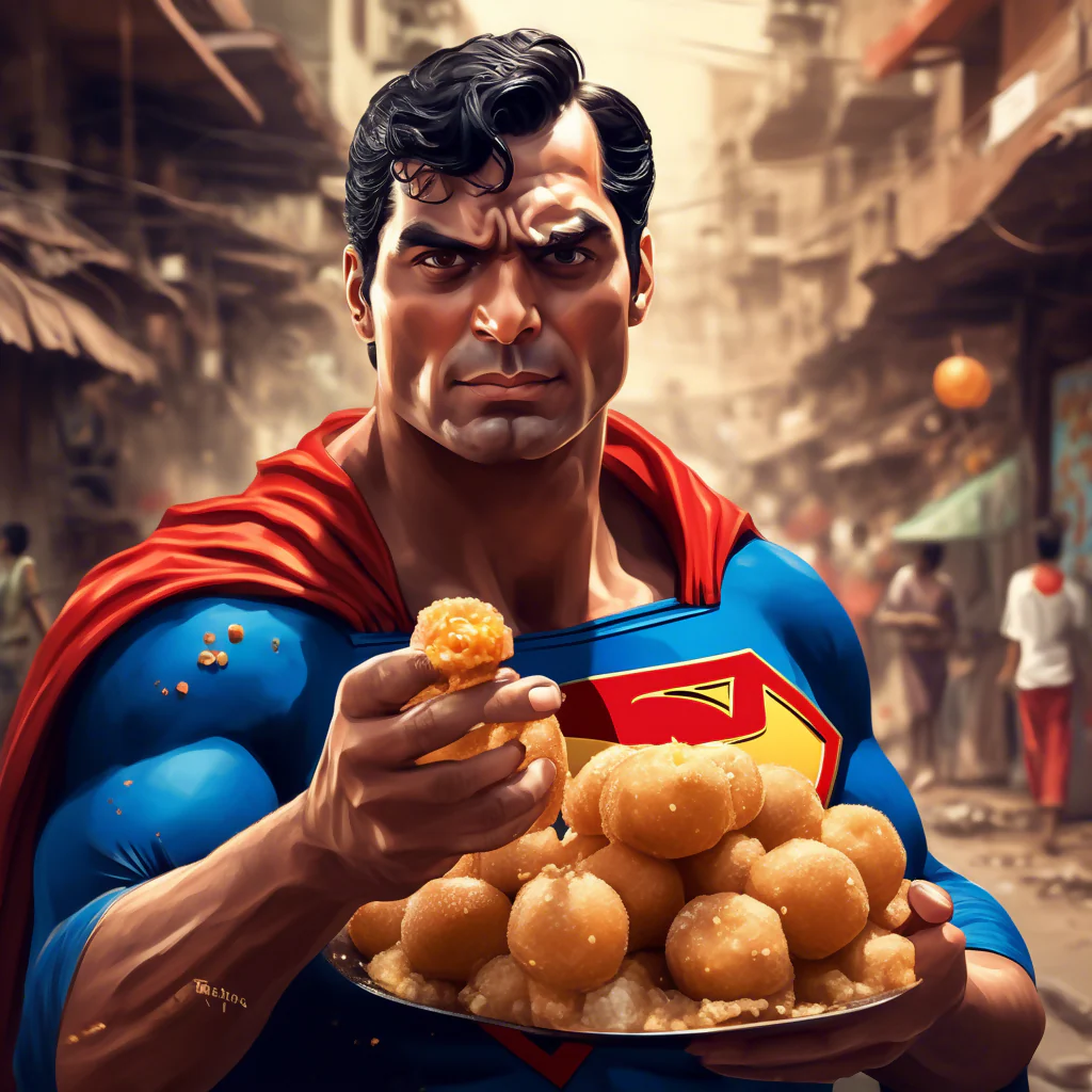 Indian Superman eating Paani Puri