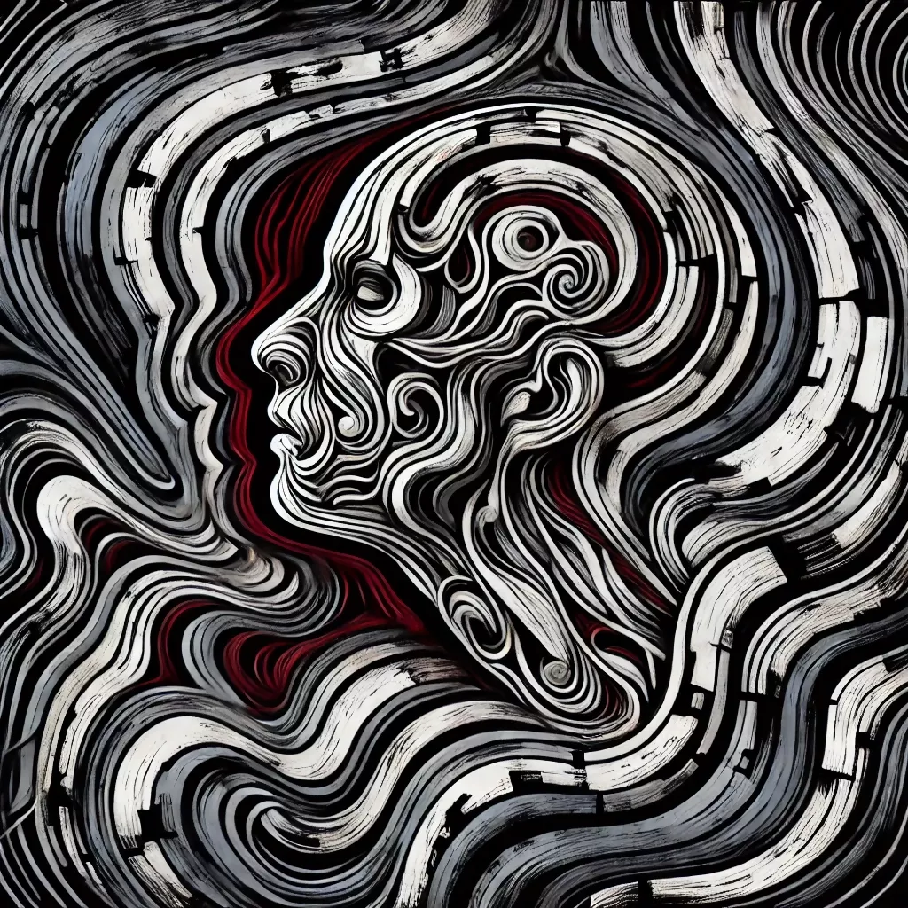 Inner Struggle: Distorted Human Figure in an Abstract Labyrinth