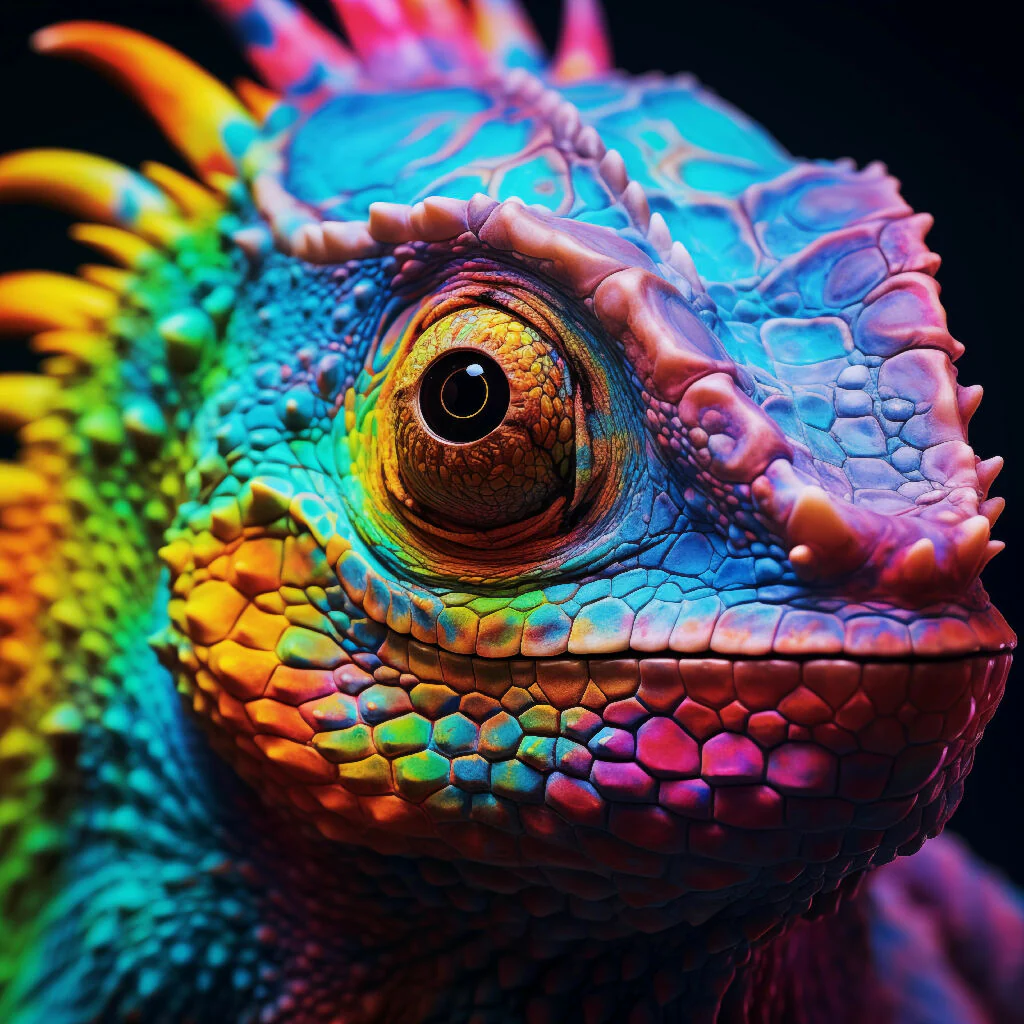 Iridescent Fractal Chameleon Headshot Portrait