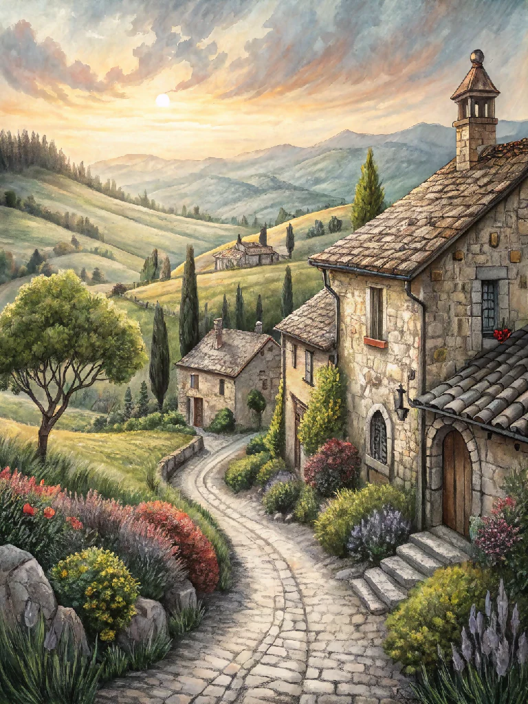 Italian Landscape Wall Decor Rustic Countryside Wall Hanging