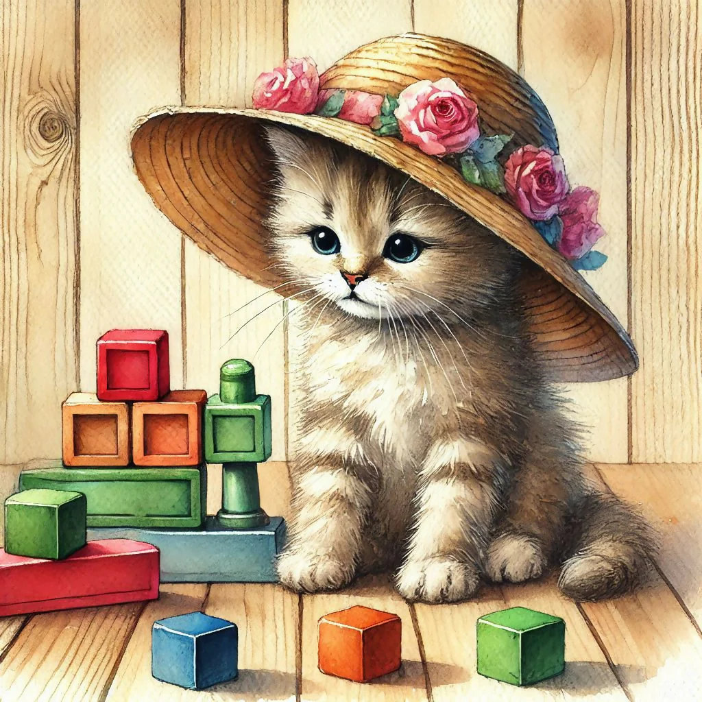 Katzenmädchen mit Strohhut