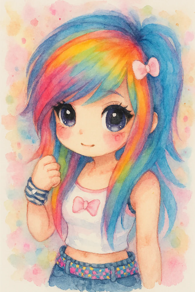 Kawaii Rainbow Dash Human Anime Watercolor