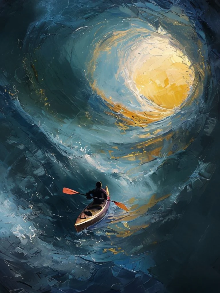 Kayaker in the Swirling Light Abstract Digital Art