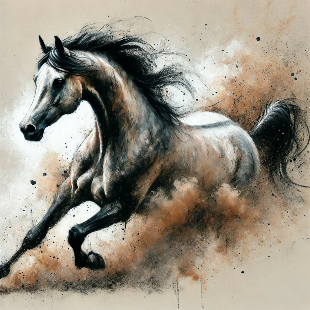 Kohlezeichnung "Galloppierendes Pferd"