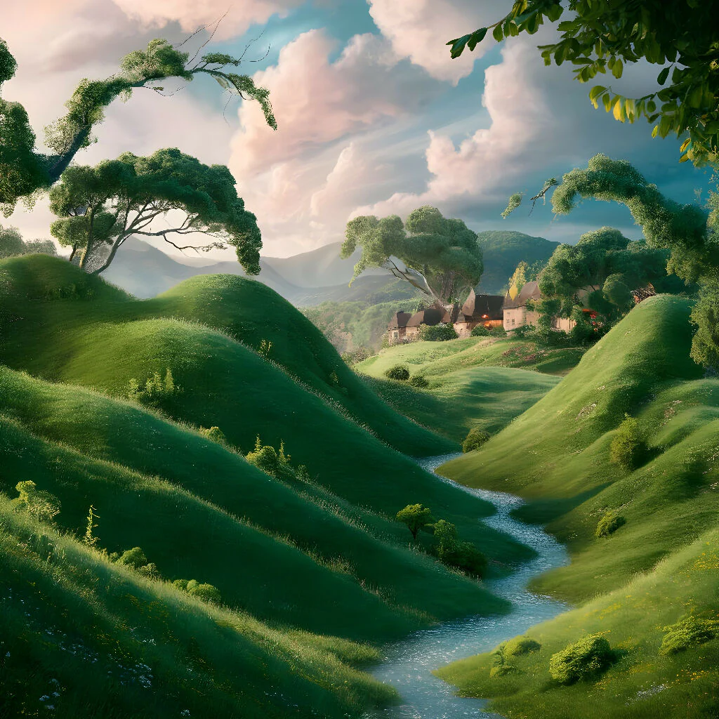 Landscape art with rolling green hills - Image 3