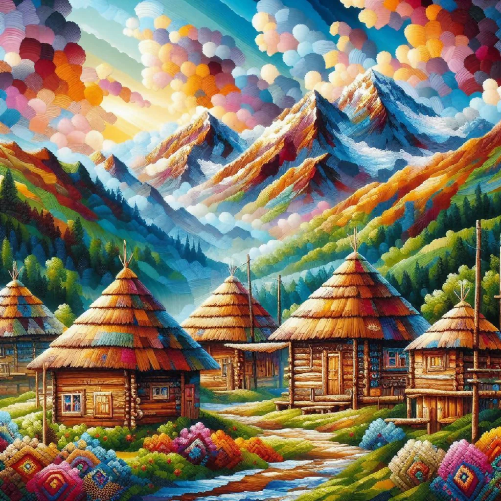 Landscape village mountain in crochet - Image 2