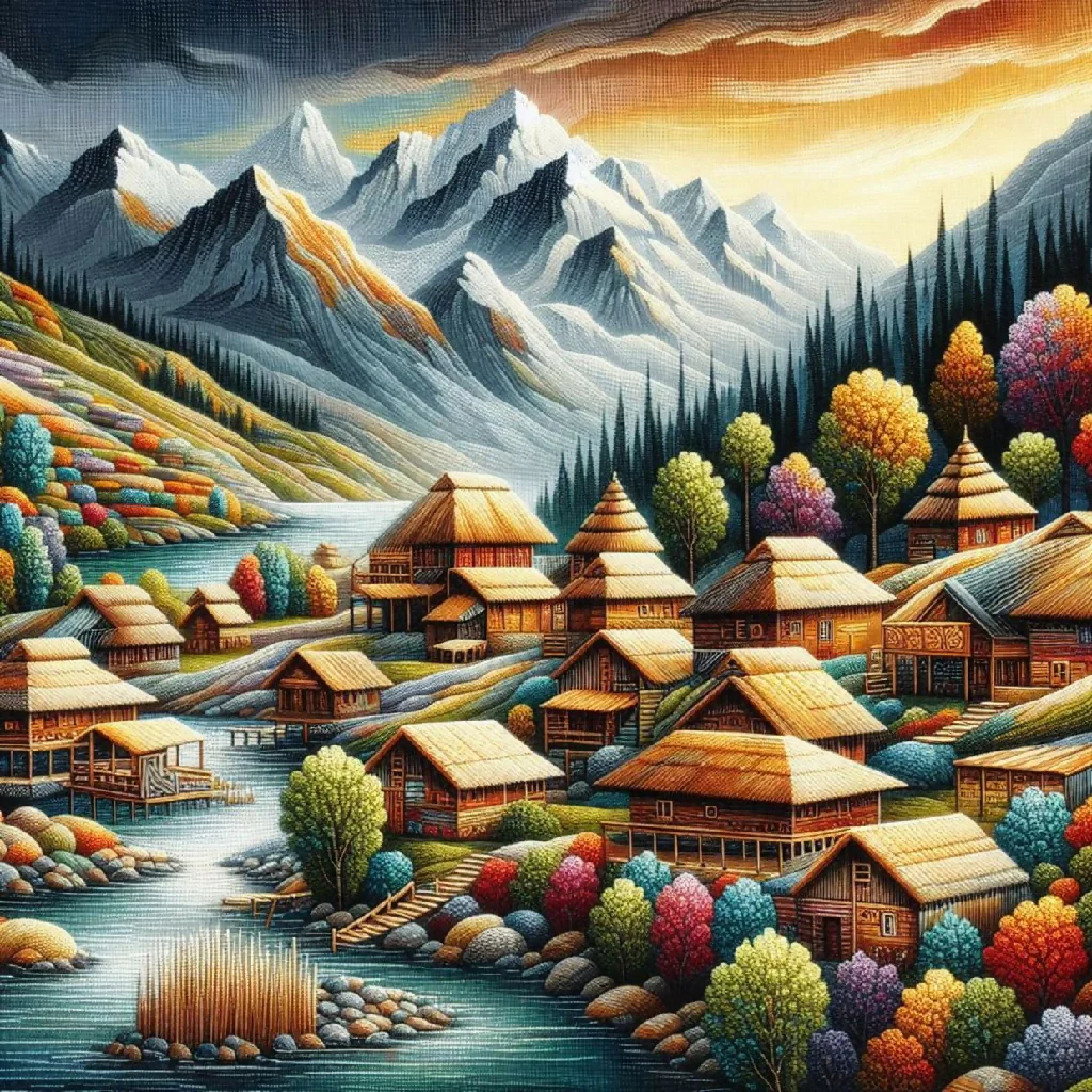 Landscape village mountain in crochet - Image 6