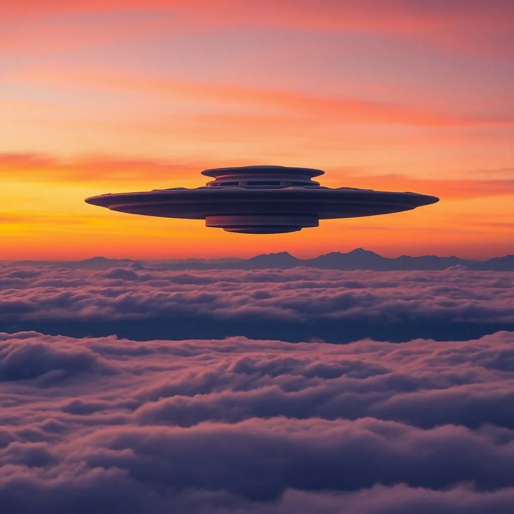 Lenticular Cloud Formation Above Sea of Clouds at Sunset