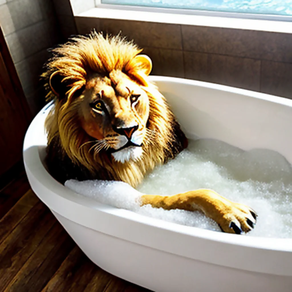 LION ENJOY IN BATH TUB