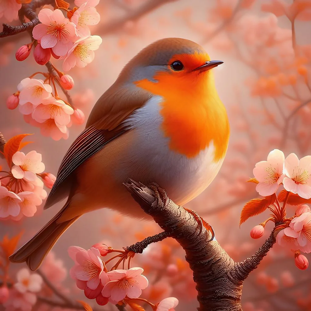 little bird in the flowering tree