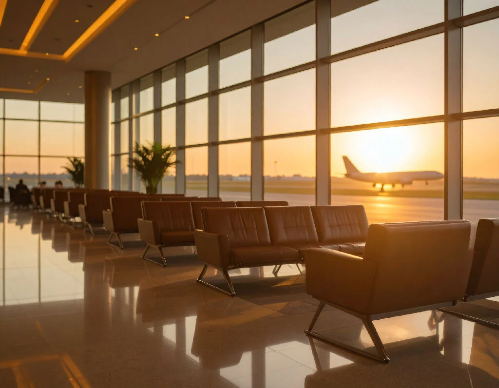 Luxurious airport lounge at sunrise. - Image 10
