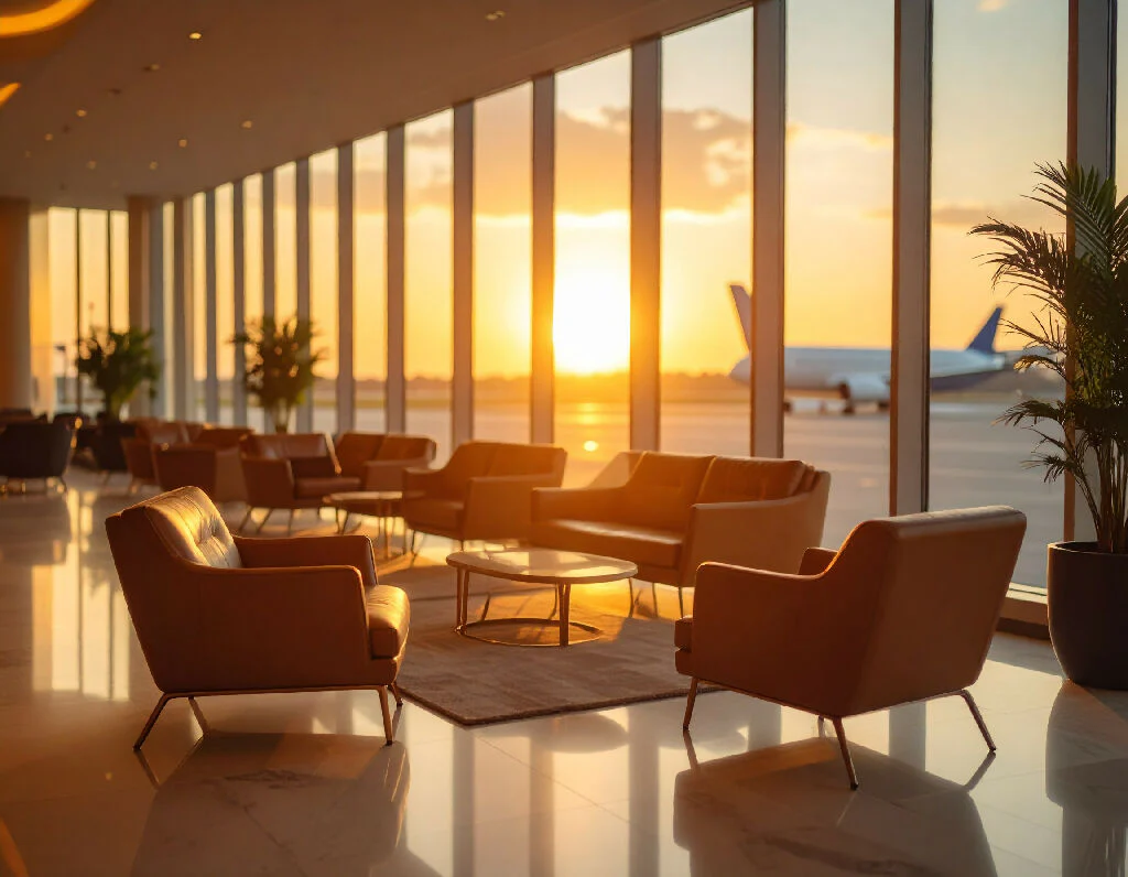 Luxurious airport lounge at sunrise. - Image 5