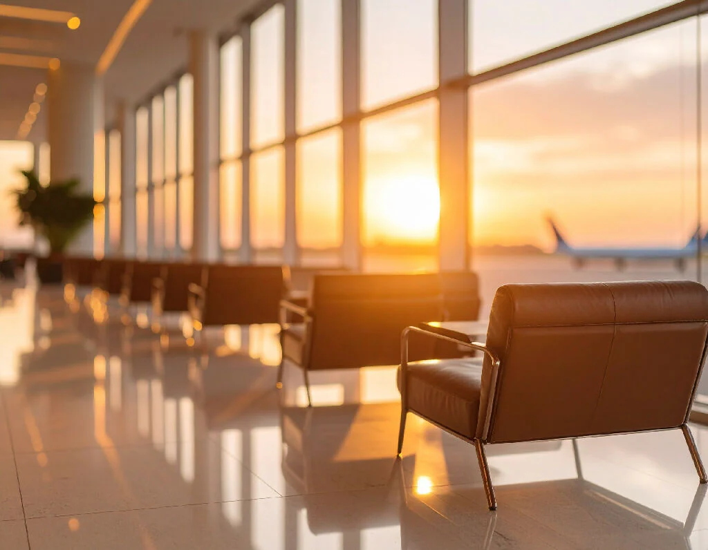 Luxurious airport lounge at sunrise. - Image 6