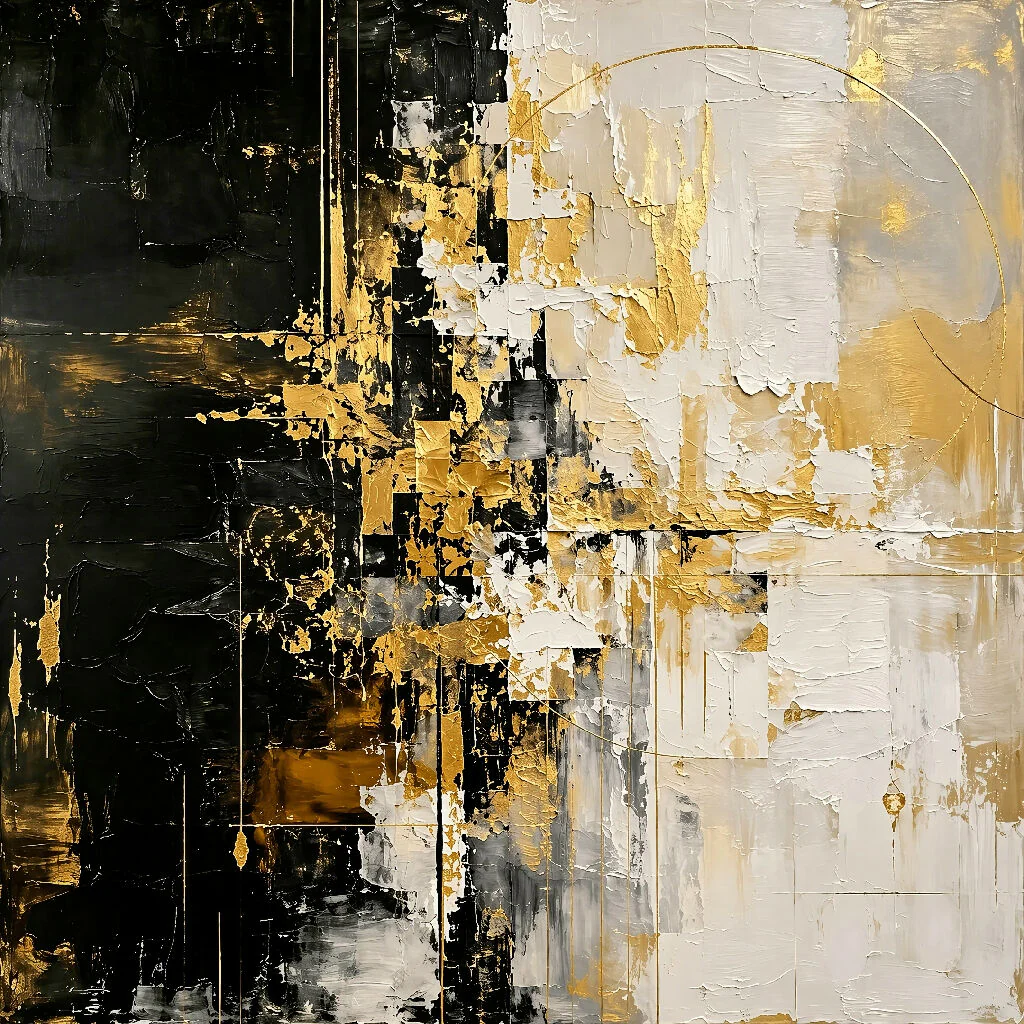 Luxury Black, White & Gold Abstract AI Art | Modern Textured Canvas