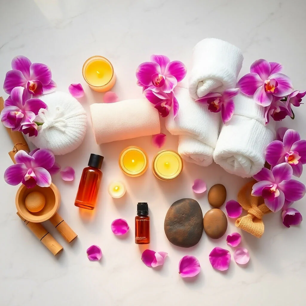 Luxury Spa Essentials with Orchids and Aromatherapy