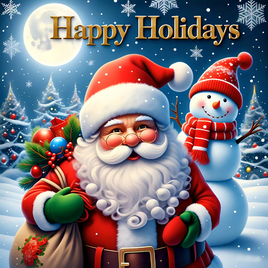 Magical Christmas Night with Santa and Snowman