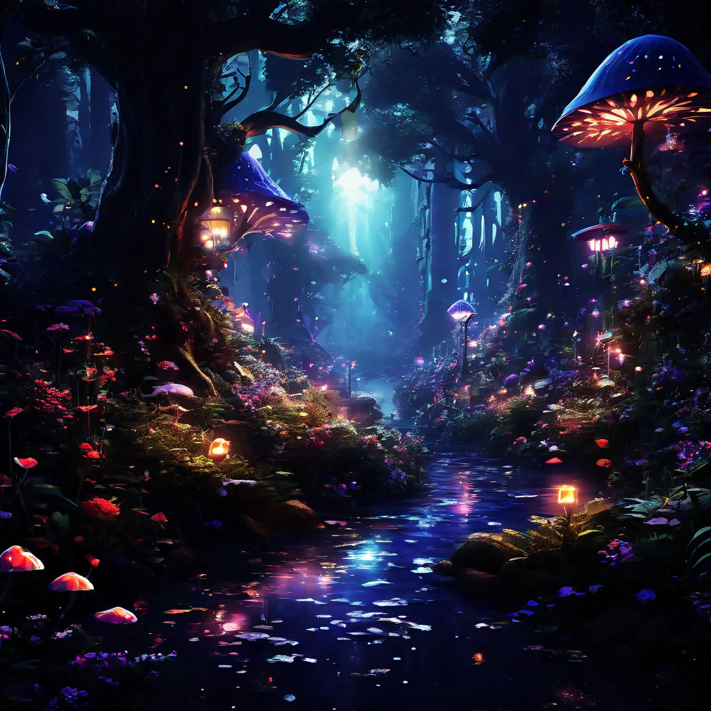 Magical Forest at Night | Glowing Fantasy Forest