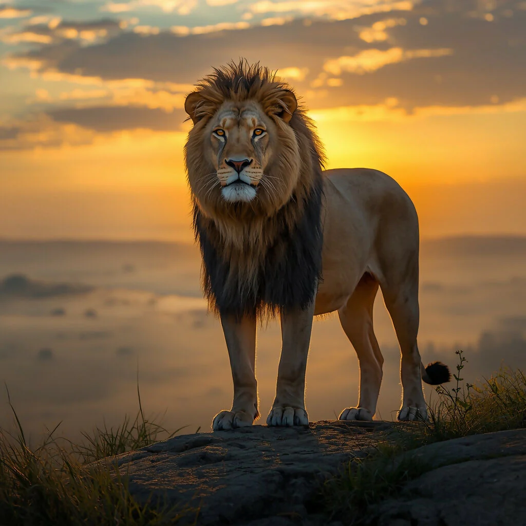 Majestic Lion at Sunrise – Symbol of Strength & Leadership