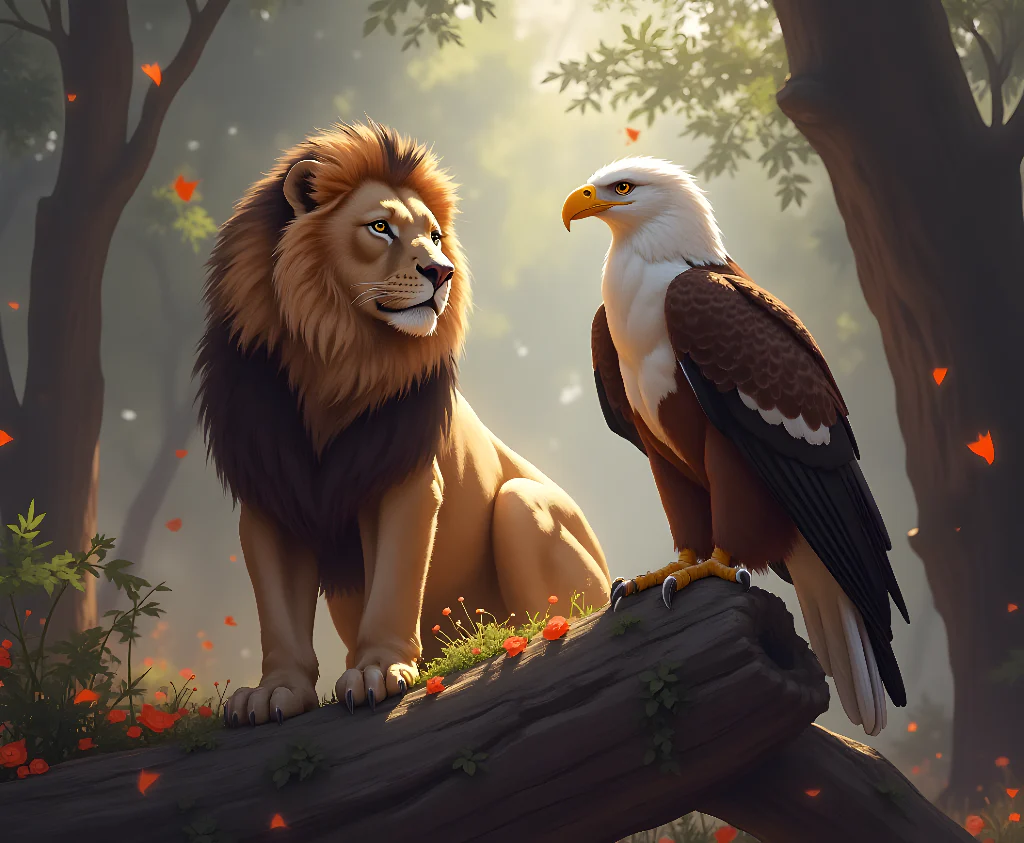 Majestic Meeting: Lion and Eagle in Harmony