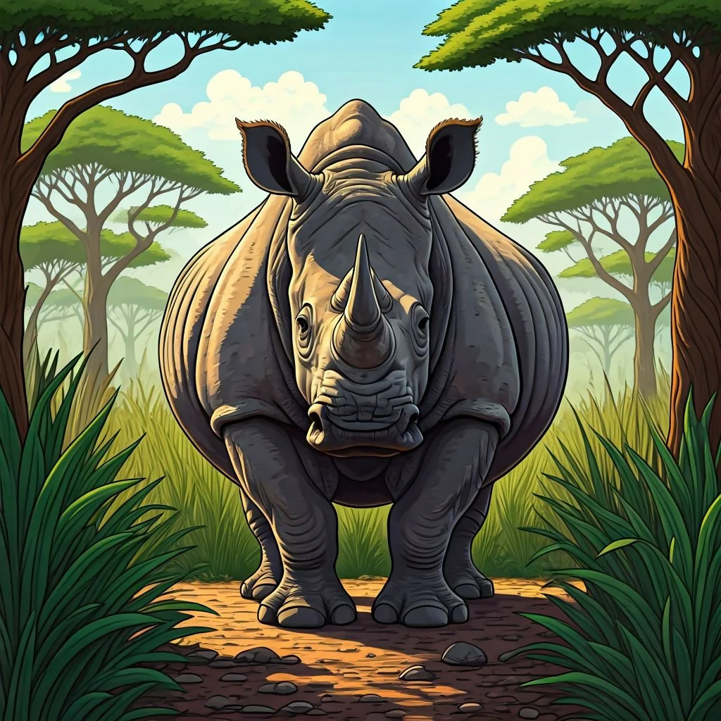 Majestic Rhinoceros – Savanna Landscape