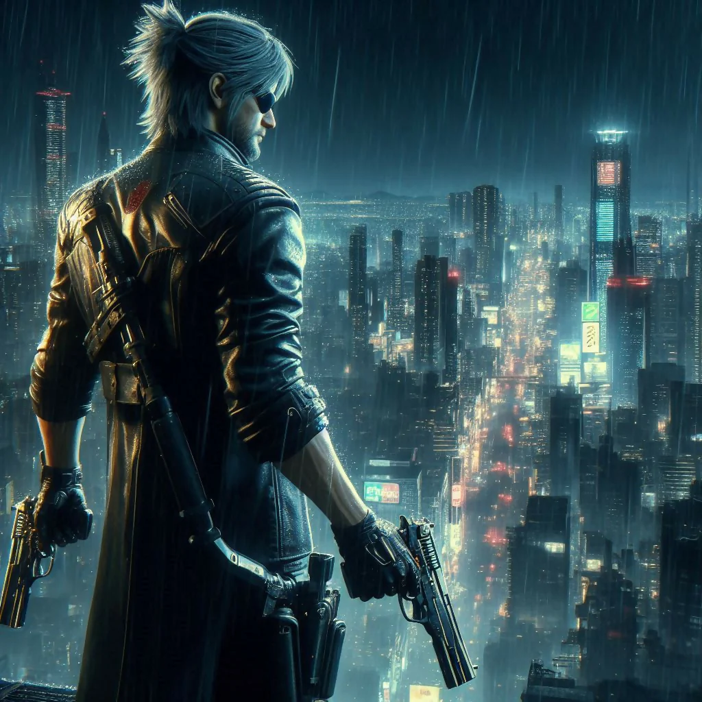 Male character in rain scene