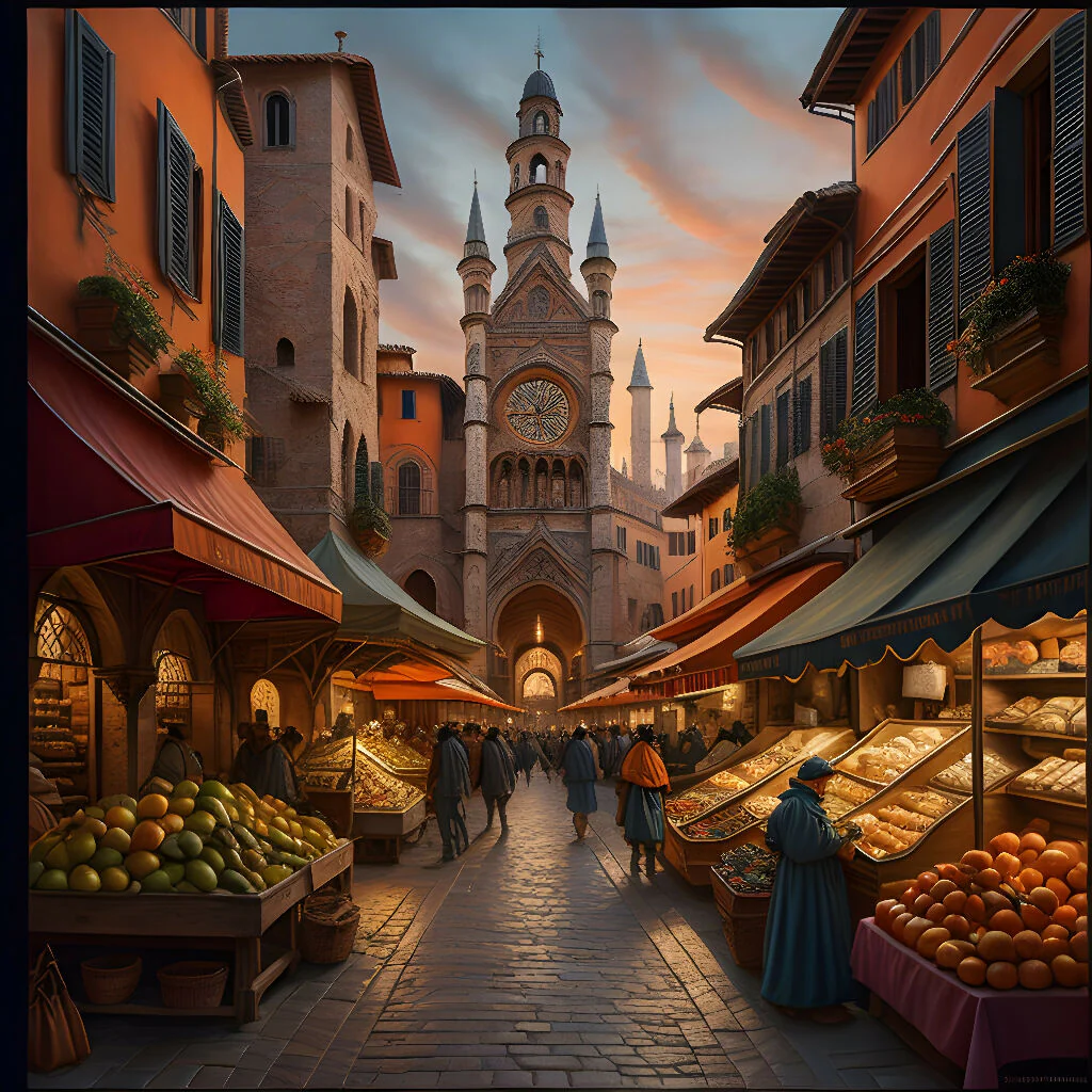 marketplace at dusk