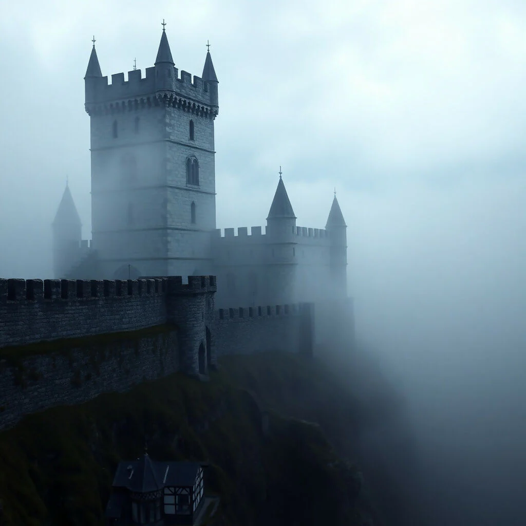 Medieval Castle Shrouded in Mysterious Fog