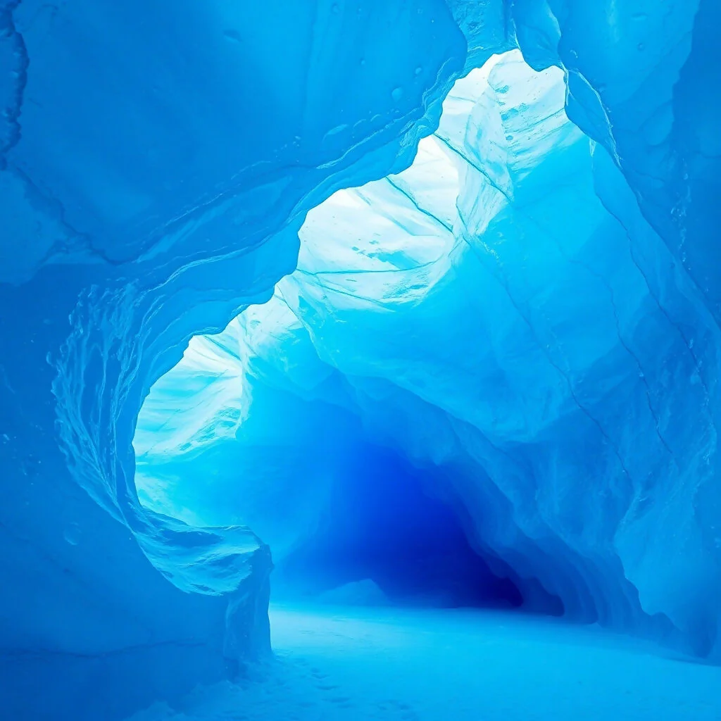 Mesmerizing Blue Ice Cave with Sculptural Formations