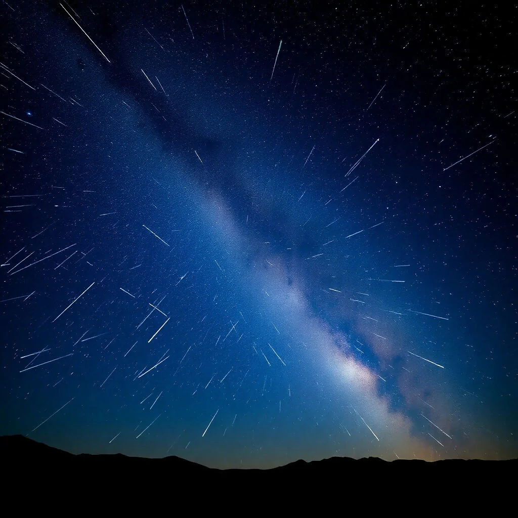 Meteor Shower Over Milky Way Galaxy